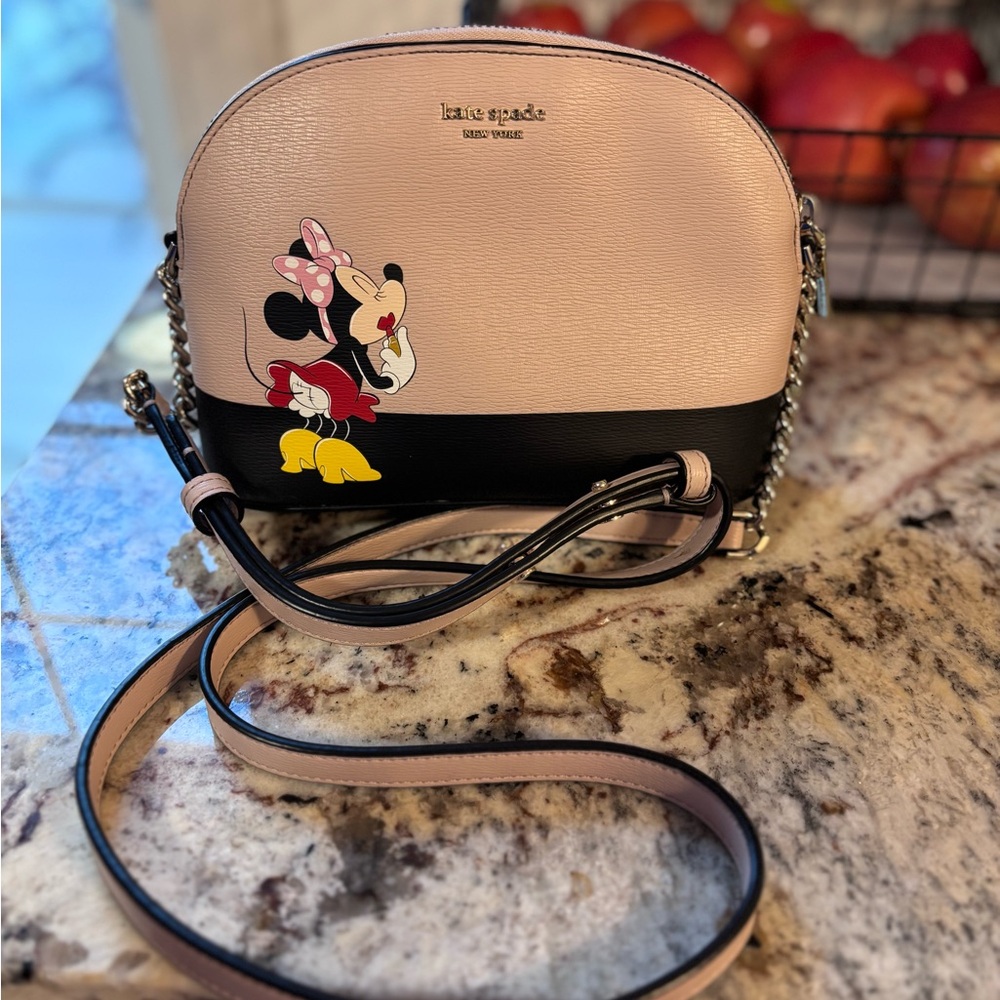 Kate Spade Pink and Black Crossbody Bag with Adjustable Strap and Dome Shape